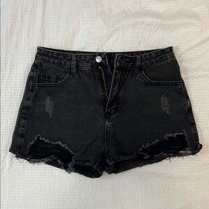 SHEIN Black Jean Shorts Distressed Denim
